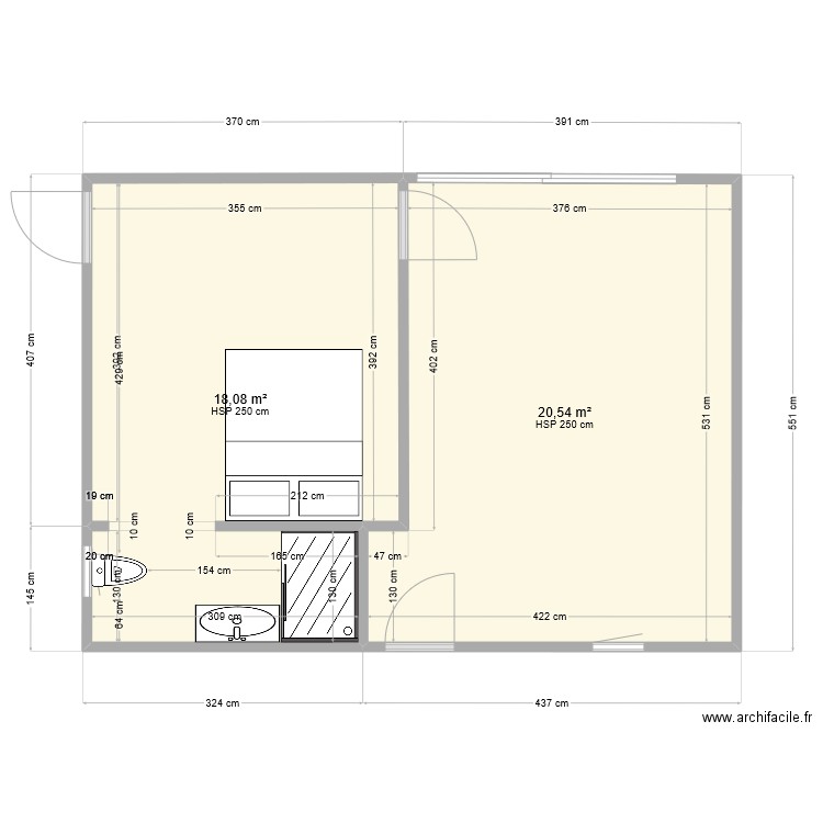 Chambre garage AuréJu 18. Plan de 2 pièces et 39 m2