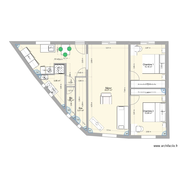 Plan 1. Plan de 7 pièces et 66 m2