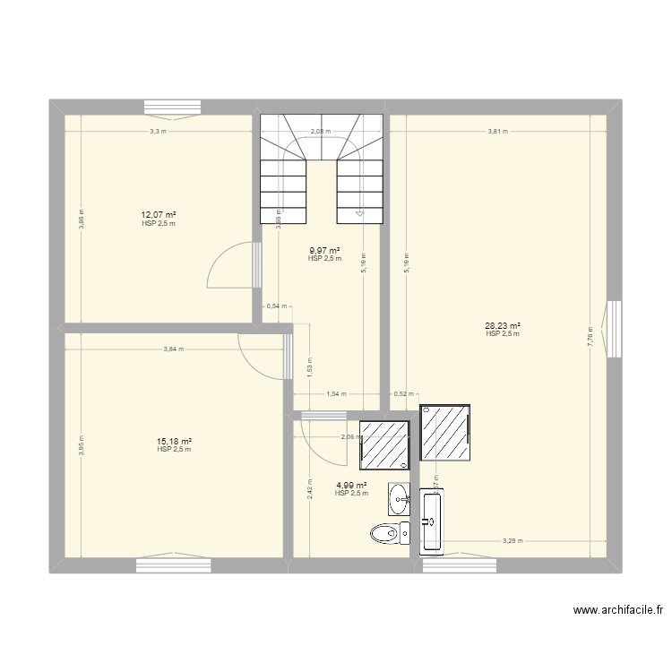 1er etage. Plan de 5 pièces et 70 m2