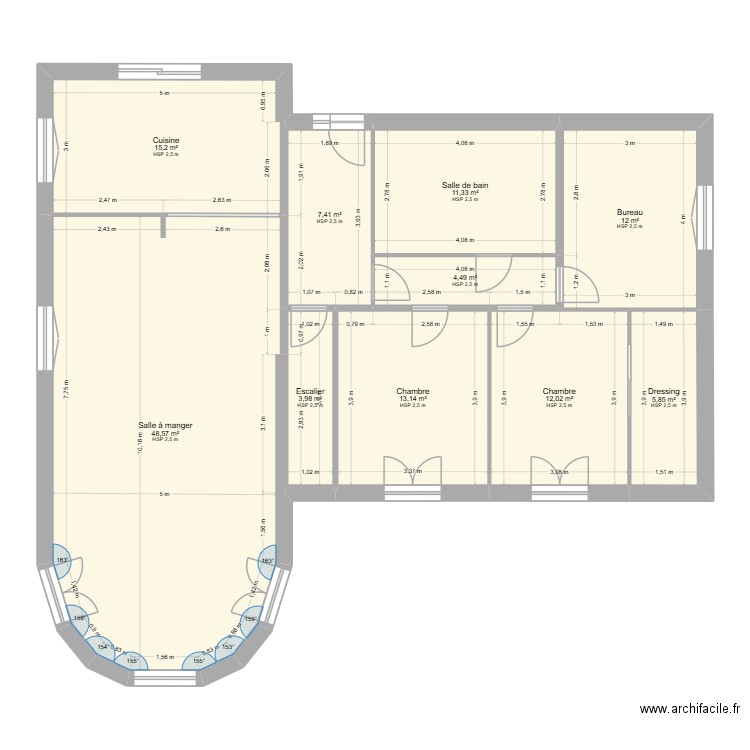 PLAN  MAISON 3. Plan de 10 pièces et 134 m2