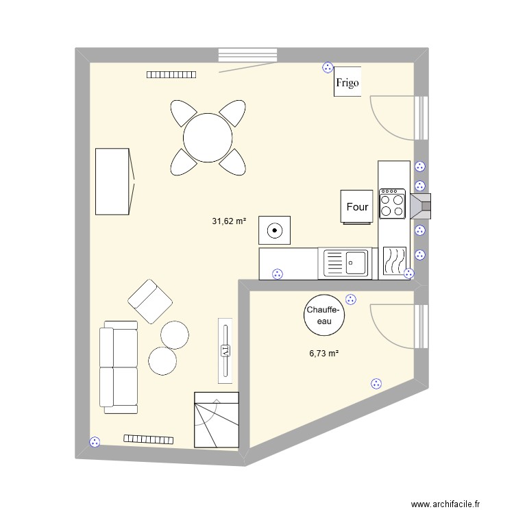 BAS. Plan de 2 pièces et 38 m2