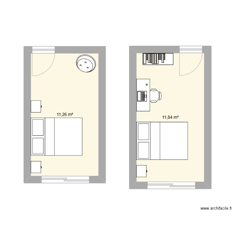 Chambre Alice. Plan de 2 pièces et 23 m2