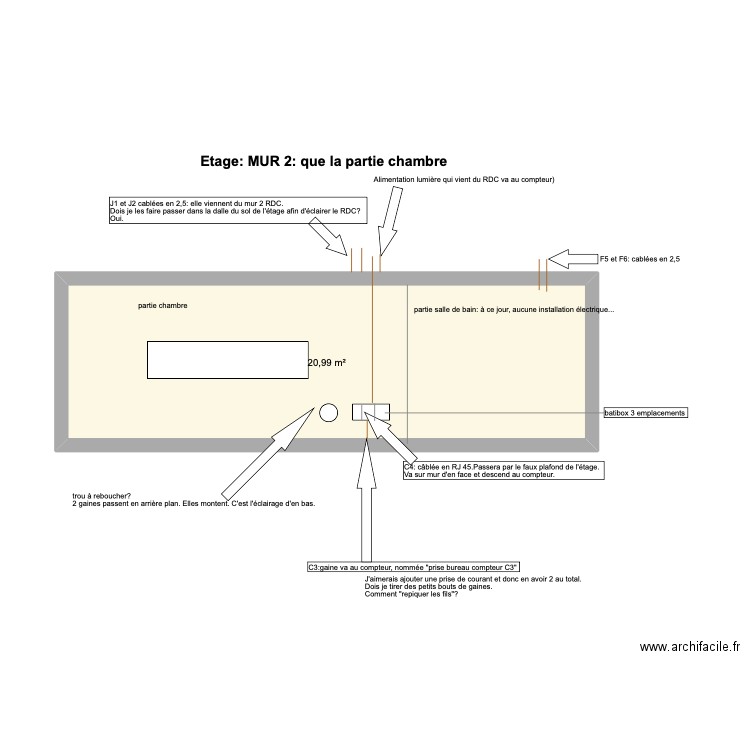 etage: chambre coté fenêtre/bureau longani 2. Plan de 1 pièce et 21 m2