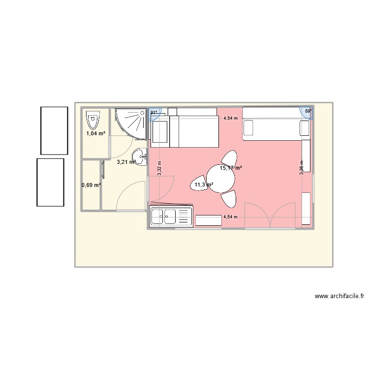 Kerg wc. Plan de 5 pièces et 53 m2