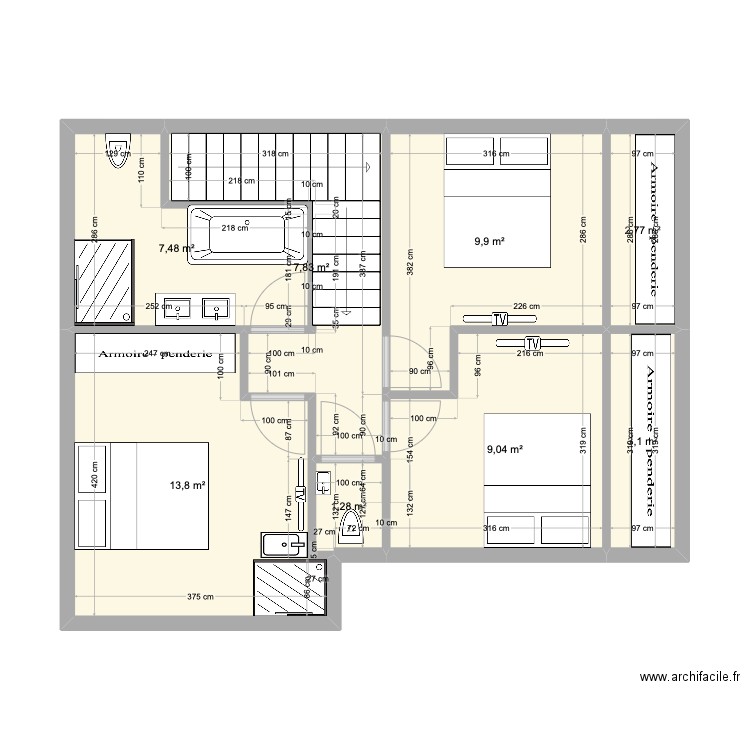 Mermoz 1er - aménagement. Plan de 8 pièces et 55 m2