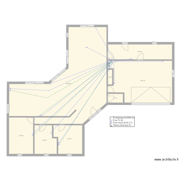 Cedric maison aire réseau et tv. Plan de 12 pièces et 257 m2