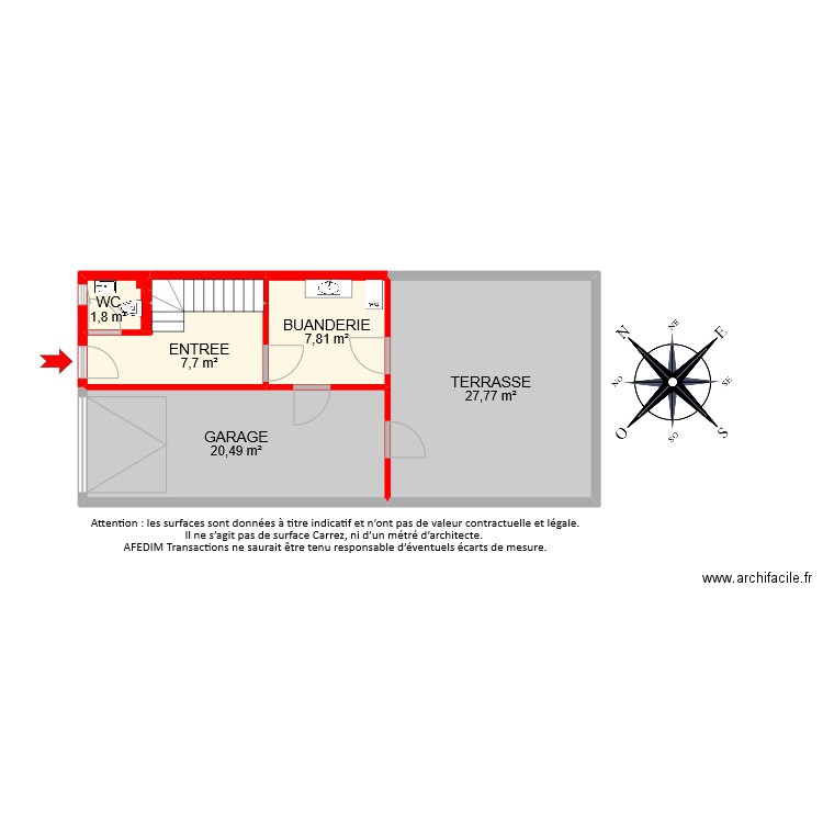 BI9801 RDC. Plan de 7 pièces et 67 m2