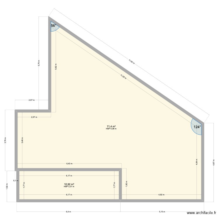 cuvelage. Plan de 2 pièces et 82 m2