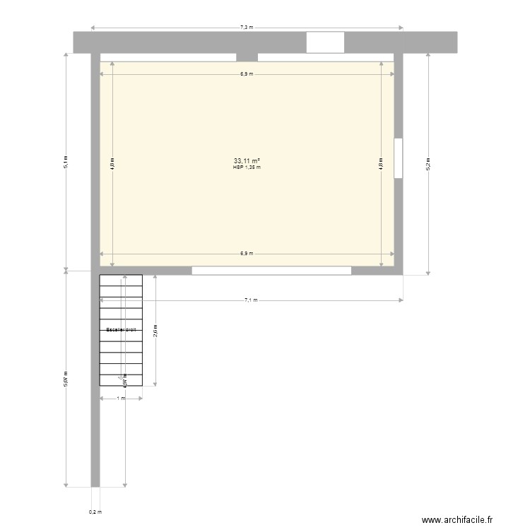 pfous. Plan de 1 pièce et 33 m2