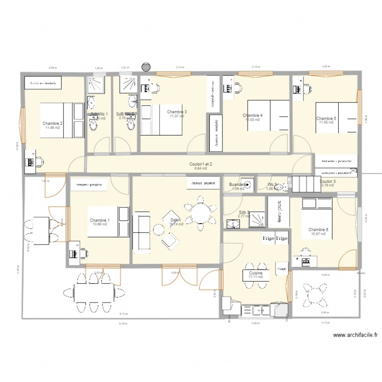 Maison Baduel v12. Plan de 15 pièces et 118 m2