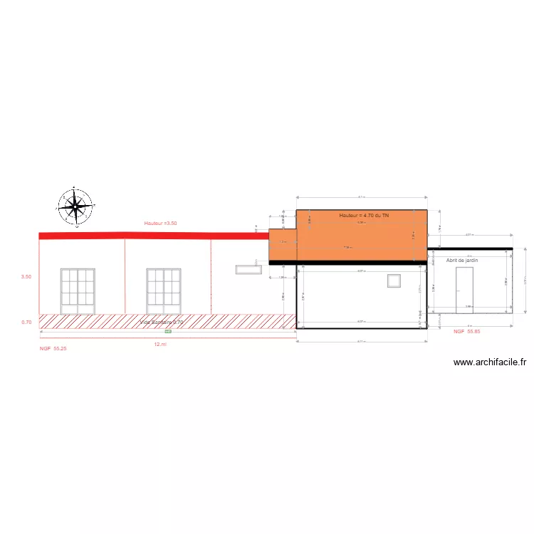 Facade OUEST. Plan de 