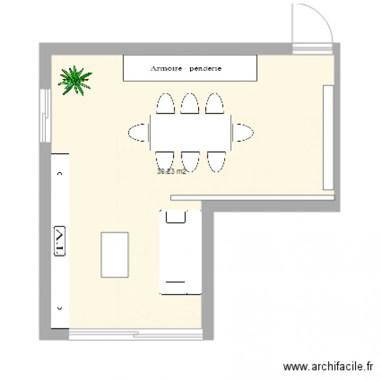 salon 2. Plan de 1 pièce et 30 m2