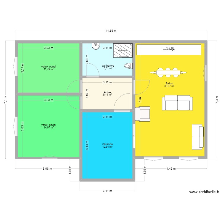ahmet ev. Plan de 6 pièces et 82 m2