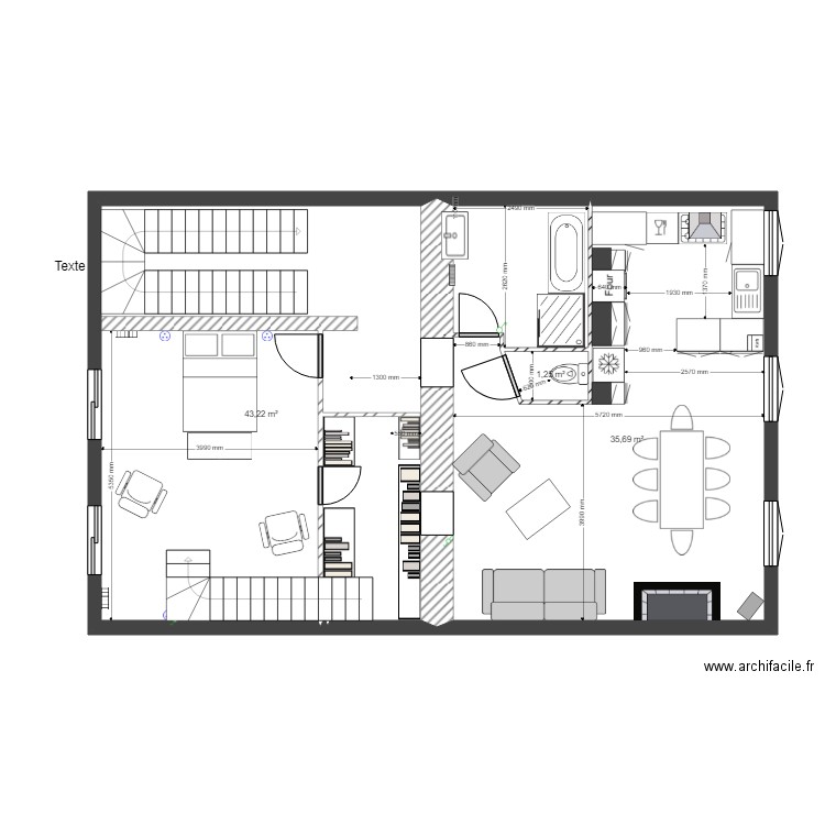 appart 2eme etage grande chambre wc modif escal. Plan de 0 pièce et 0 m2