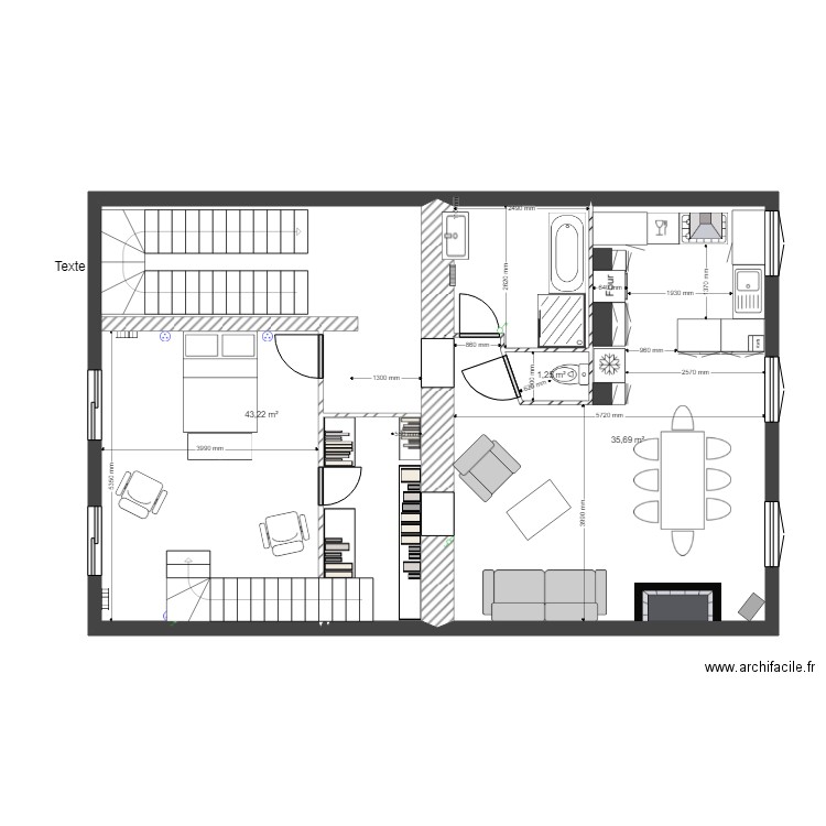 appart 2eme etage grande chambre wc modif escal. Plan de 4 pièces et 86 m2