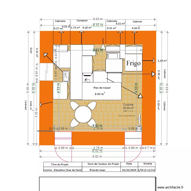 PLAN   CUISINE VUE DE FACE ELEVATION TERMINER 4. Plan de 