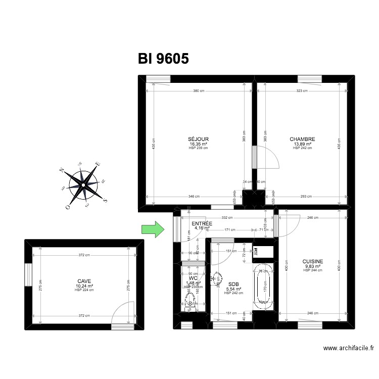 BI 9605. Plan de 12 pièces et 62 m2