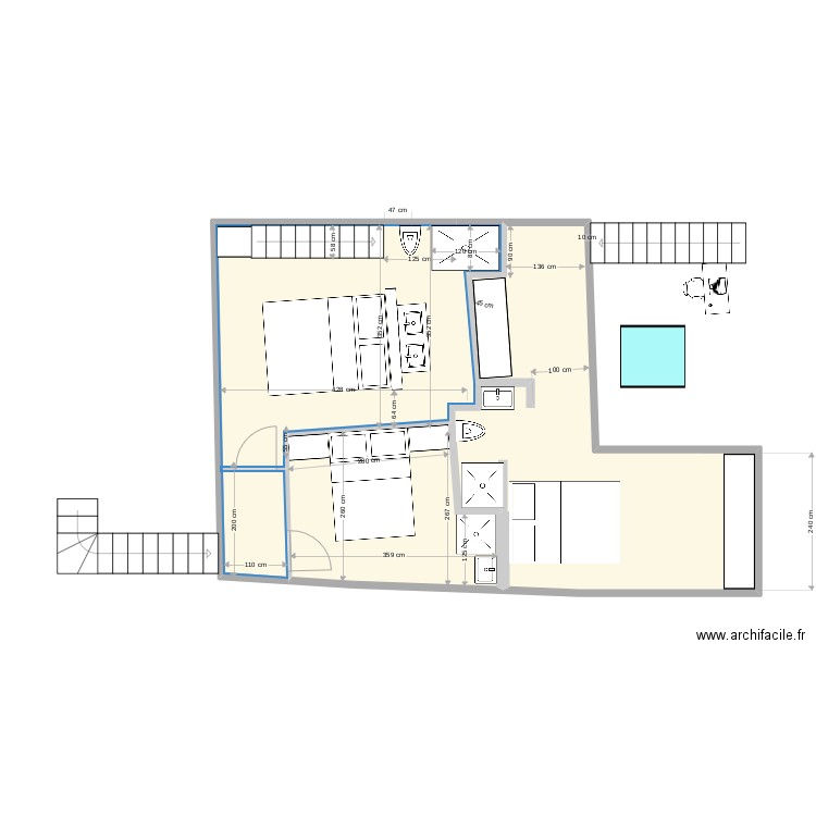 plateau tourraque v3 bis. Plan de 3 pièces et 45 m2