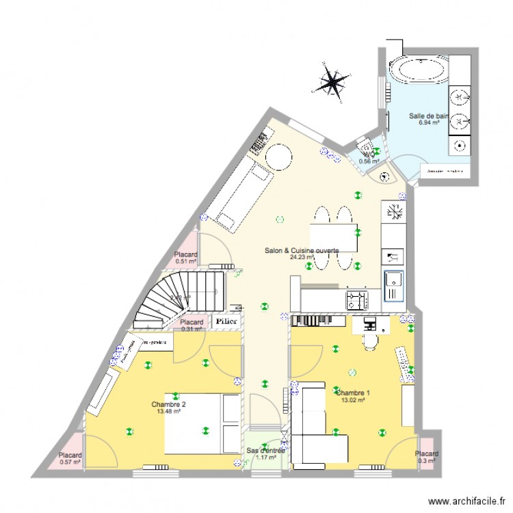 Appartement aménagé 3B. Plan de 0 pièce et 0 m2