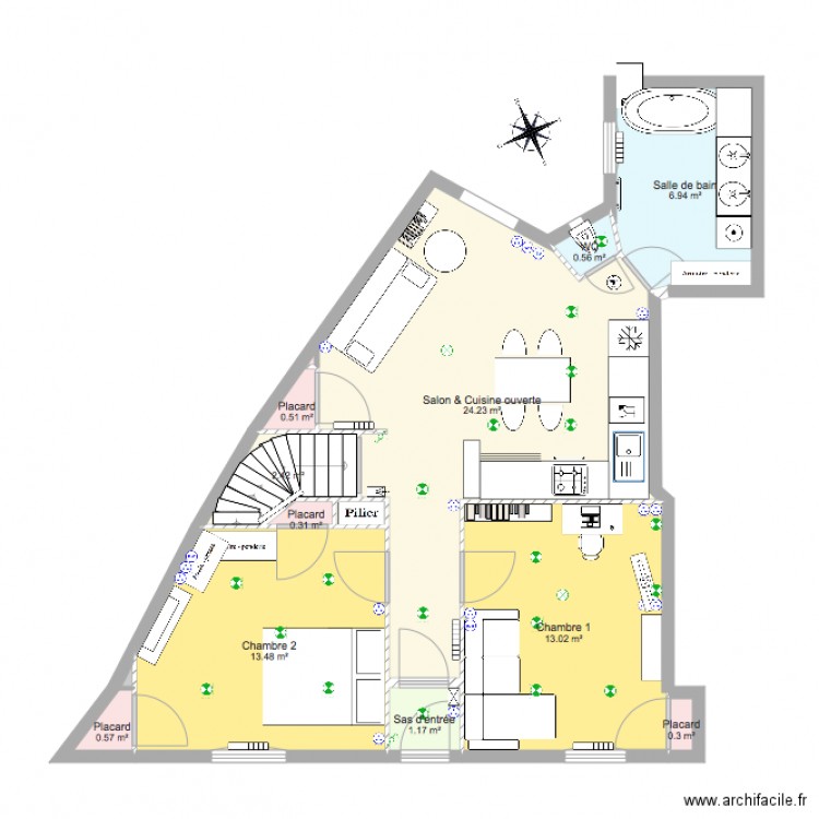 Appartement aménagé 3B. Plan de 0 pièce et 0 m2