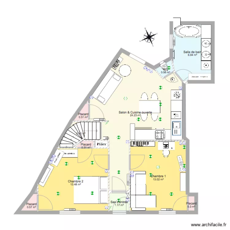 Appartement am&eacute;nag&eacute; 3B. Plan de 