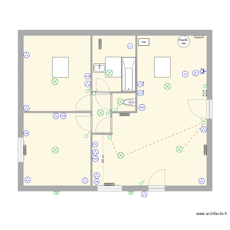 DAMMARIE GRENIER. Plan de 5 pièces et 64 m2