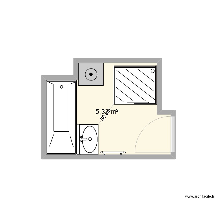 SDB Kim. Plan de 1 pièce et 5 m2