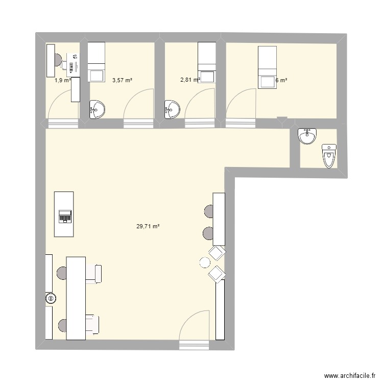 institut juliette. Plan de 5 pièces et 44 m2