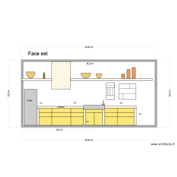 plan cuisine A. Plan de 1 pièce et 19 m2
