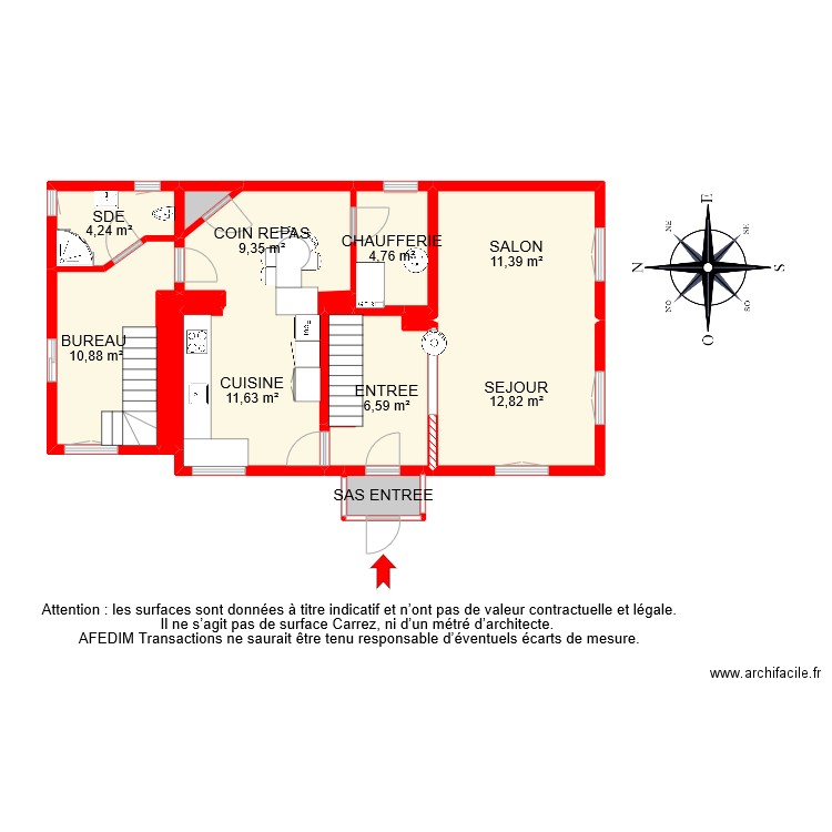 BI 10000 RDC. Plan de 15 pièces et 77 m2