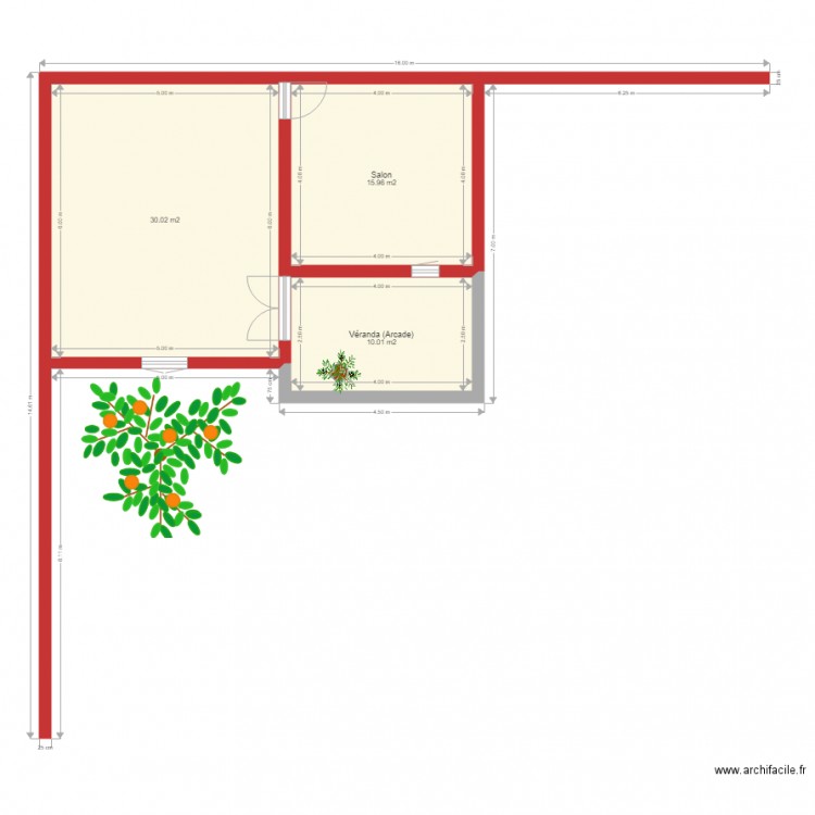 maison d'habitatition. Plan de 3 pièces et 56 m2