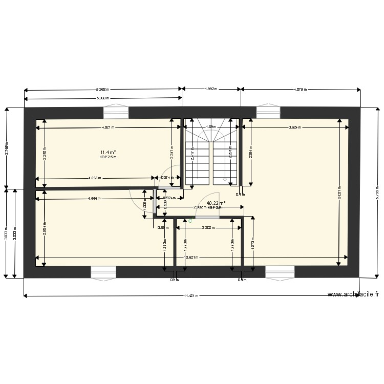 1 er etage plan vide. Plan de 2 pièces et 52 m2