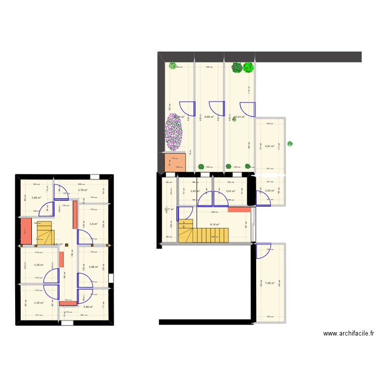 blandine. Plan de 14 pièces et 55 m2