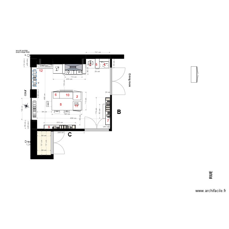 Cuisine plan. Plan de 1 pièce et 1 m2