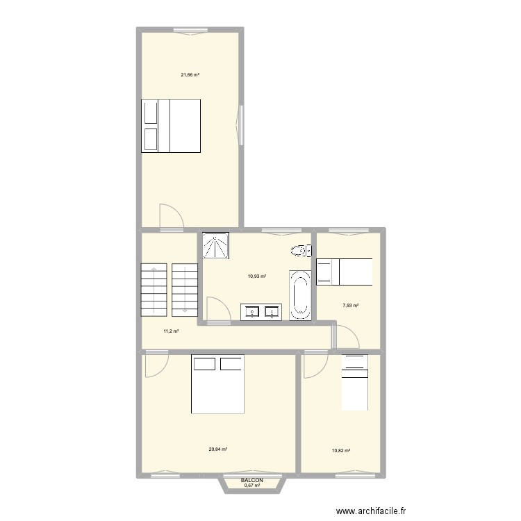 CURE 1 1ER. Plan de 7 pièces et 84 m2