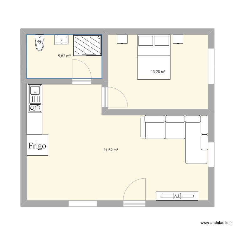 416 gauche. Plan de 3 pièces et 51 m2