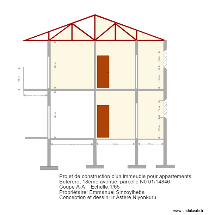 coupe A-A. Plan de 11 pièces et 42 m2