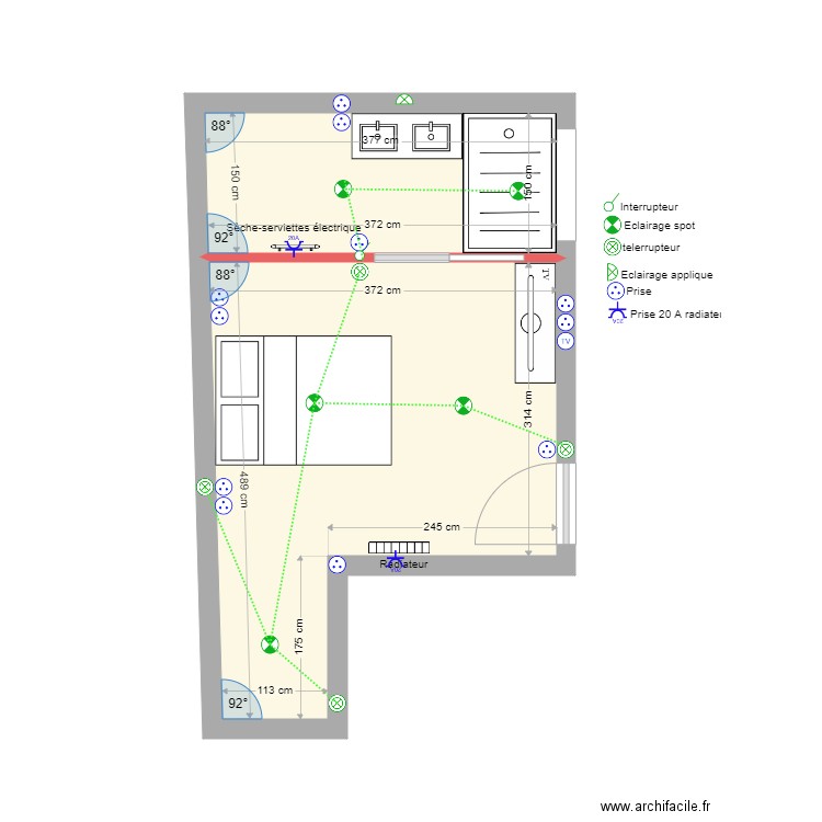 implantation interieur Maxime RICHARD. Plan de 2 pièces et 19 m2