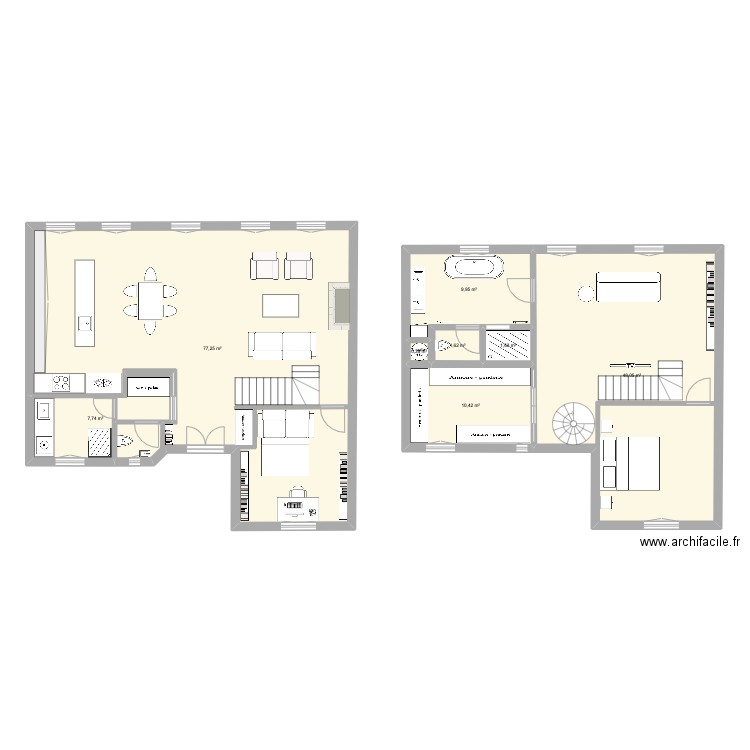 Duplex 2. Plan de 8 pièces et 157 m2