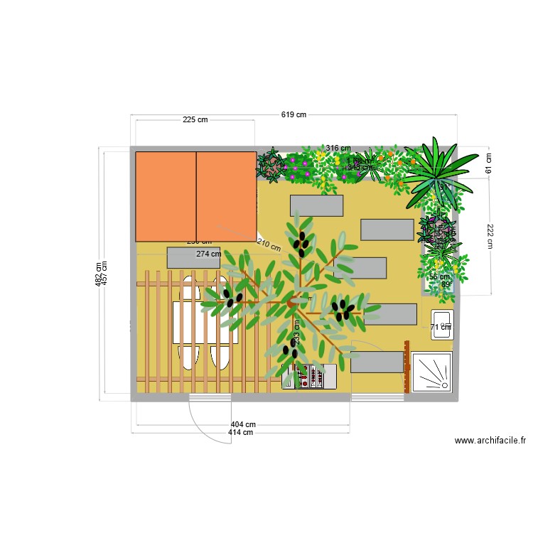 JARDIN. Plan de 2 pièces et 3 m2