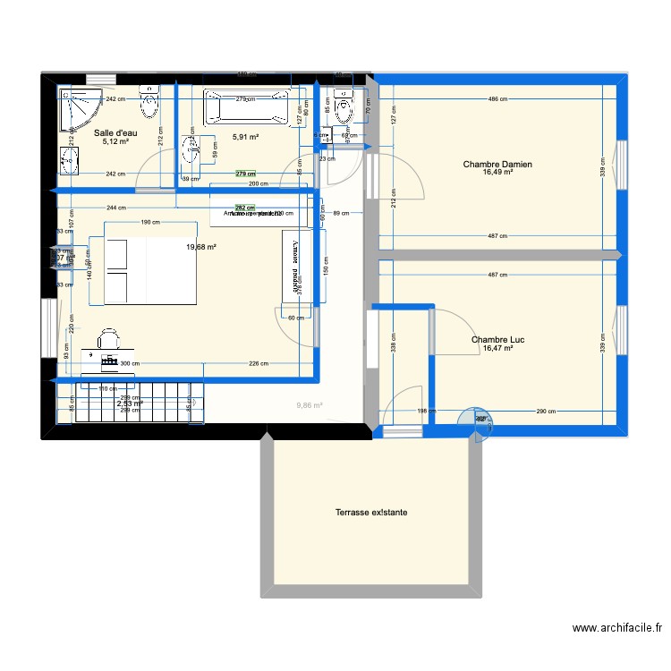 Etage  meublé 22 MAI 23. Plan de 16 pièces et 152 m2