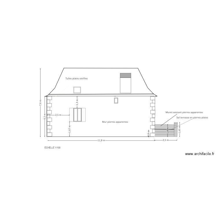 PLAN FACADE OUEST AVANT MODIFICATIONS. Plan de 0 pièce et 0 m2