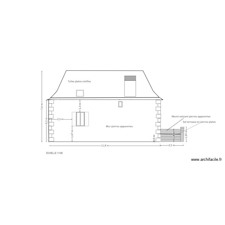 PLAN FACADE OUEST AVANT MODIFICATIONS. Plan de 
