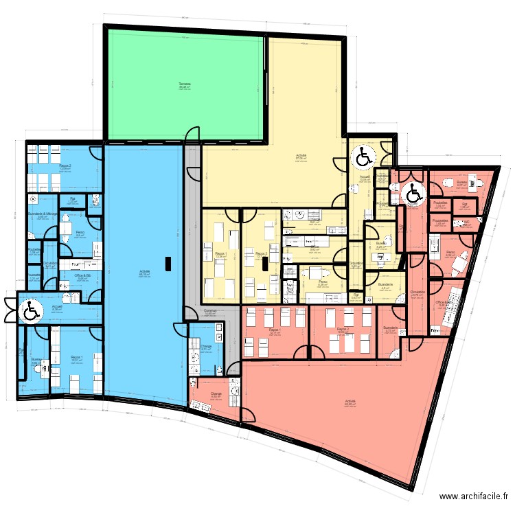 93SD1-8M projet V2. Plan de 48 pièces et 474 m2