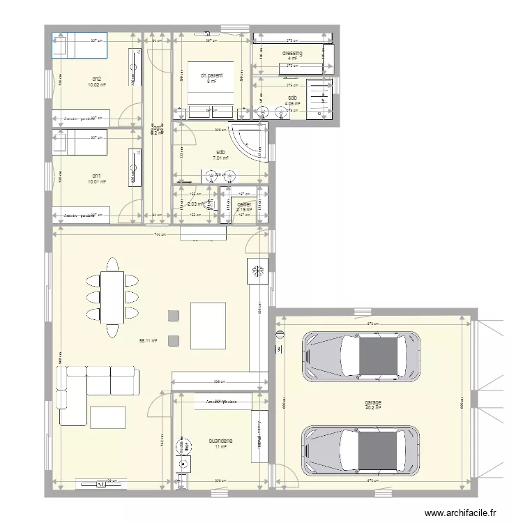 plein pied. Plan de plein pied. Plan de