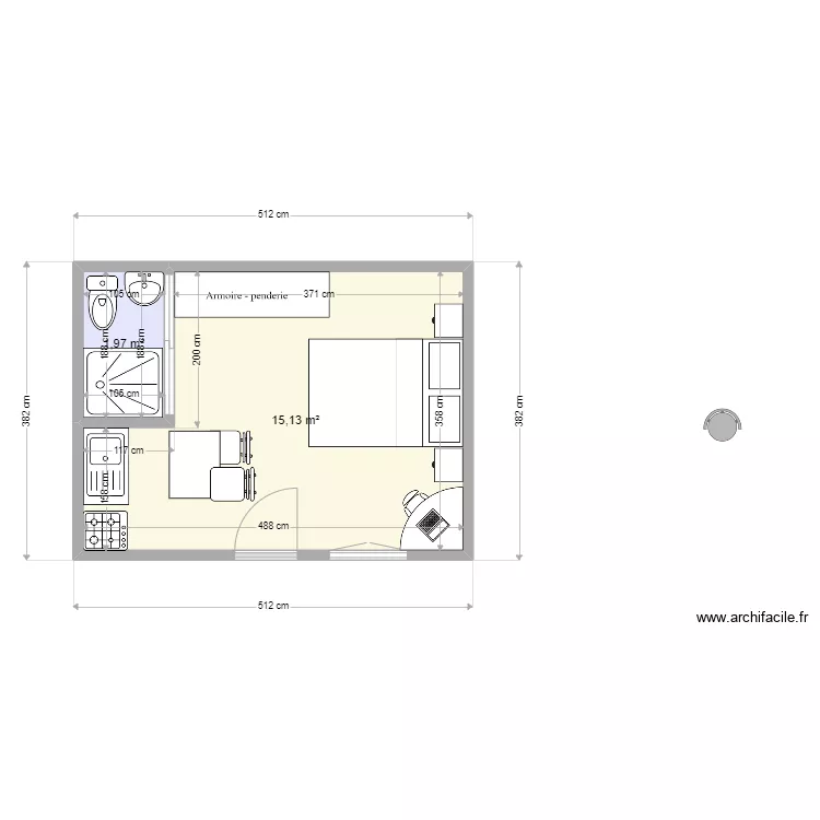 Studio complet. Plan de 