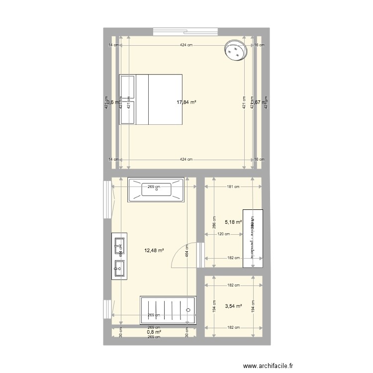 salle de bains noyant parents. Plan de 7 pièces et 41 m2