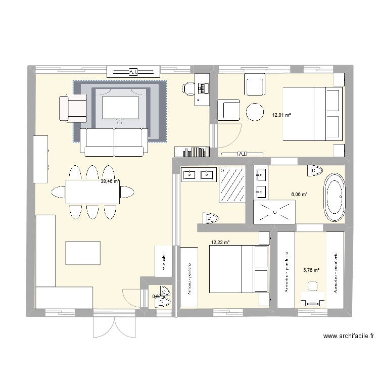 Maison 1. Plan de 6 pièces et 75 m2