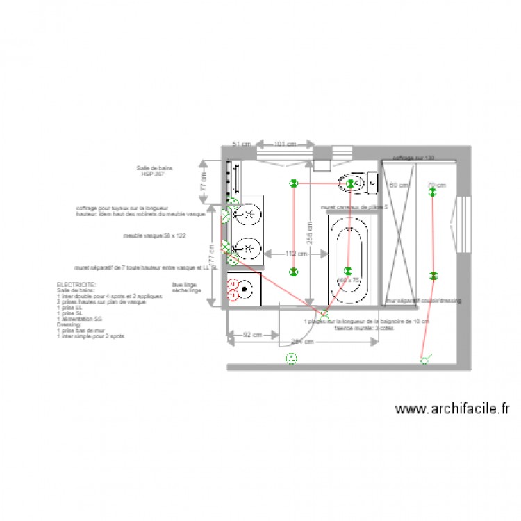 Plan électrique salle de bains Asnières 7 juin 2017. Plan de 0 pièce et 0 m2