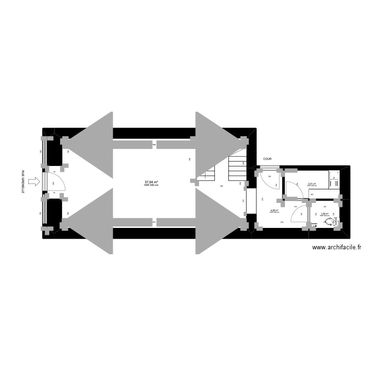 GRENELLE SABAï RDC ÉXISTANT. Plan de 4 pièces et 48 m2